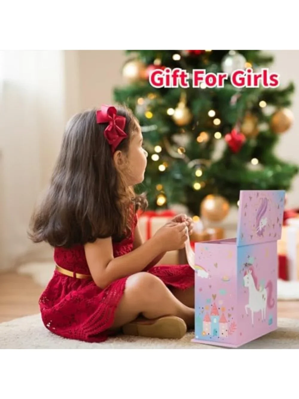 Girls Jewelry Box with 5 Layers, Swing Door, Ballerina & Unicorn Design, Music
